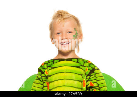 Chiudere ritratto di ragazzo in costume del drago Foto Stock