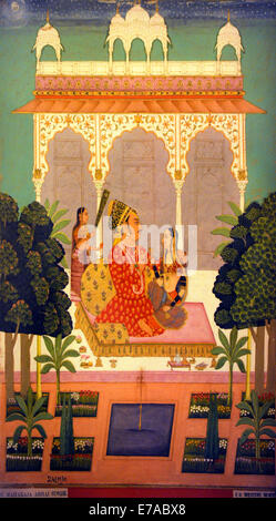 Dettaglio di un dipinto in miniatura nel Meherengarh Fort Palace Museum di Jodhpur, Rajasthan, India Foto Stock