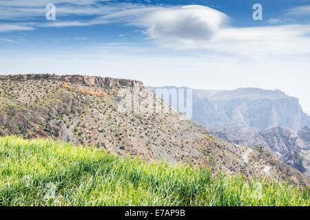 Immagine del paesaggio con prato Jebel Akhdar Saiq Altopiano in Oman Foto Stock