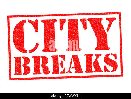 CITY BREAKS rosso timbro di gomma su uno sfondo bianco. Foto Stock