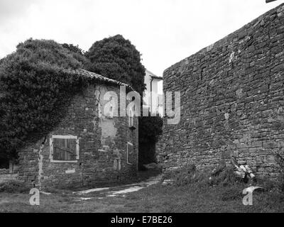 Vecchio muro con case in Portole (IT: Portole), Istria, Croazia. Foto Stock