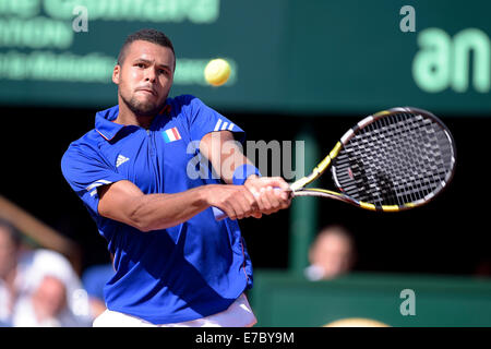 Roland Garros di Parigi, Francia. Xii Sep, 2014. Davis Cup Tennis semifinali, Francia contro la Repubblica ceca. Jo Wilfried Tsonga (fra) Credito: Azione Sport Plus/Alamy Live News Foto Stock
