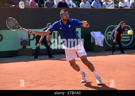 Roland Garros di Parigi, Francia. Xii Sep, 2014. Davis Cup Tennis semifinali, Francia contro la Repubblica ceca. Jo Wilfried Tsonga (fra) Credito: Azione Sport Plus/Alamy Live News Foto Stock