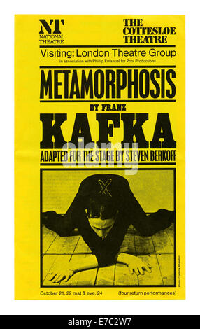 Handbill per Steven Berkoff di adattamento di Franz Kafka's 'Metamorphosis", il Teatro Nazionale di Londra, 1979 Foto Stock