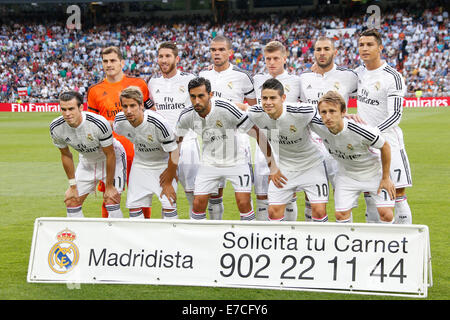 Madrid, Spagna. Xiii Sep, 2014. Bernabeu Stadium, madrid, Spagna. La Liga calcio. Real Madrid CF versus Atletico de Madrid Bernabeu Stadium. Ths Real Madrid Team Line-up Credit: Azione Plus immagini di sport/Alamy Live News Foto Stock