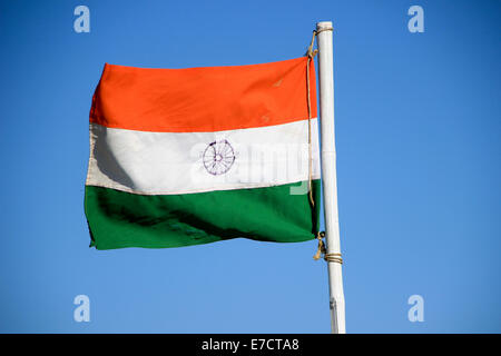 Indian bandiera nazionale con lo zafferano, color bianco e verde le bande e i chakra Ashoka ruota in medio Foto Stock