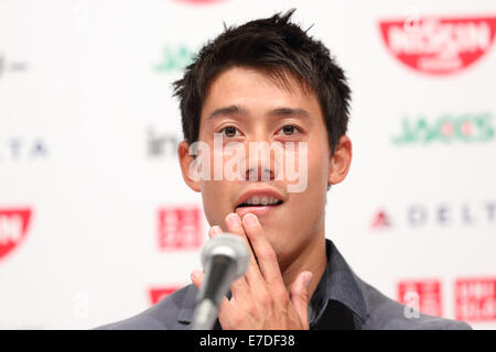 13 set 2014 città di Narita Chiba pref Giappone. Xiii Sep, 2014. Kei Nishikori (JPN), 13 settembre 2014 - Tennis : Kei Nishikori parla di noi aperto durante una conferenza stampa il 13 Set 2014 città di Narita Chiba pref Giappone. © Motoo Naka/AFLO/Alamy Live News Foto Stock