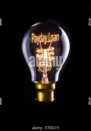 Payday Loan concetto in un filamento lampadina. Foto Stock