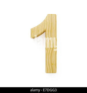 3D render di legno digit uno simbolo - 1. Isolato su sfondo bianco Foto Stock