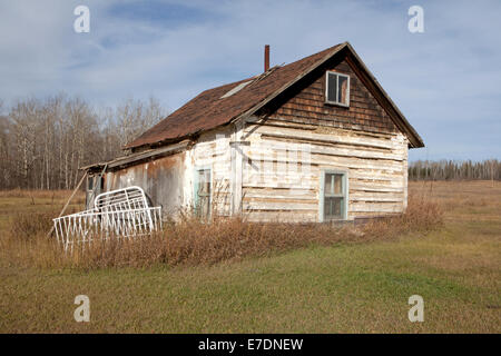 Homestead tradizionale casa nel paesaggio rurale, Peace River, Alberta, Canada Foto Stock