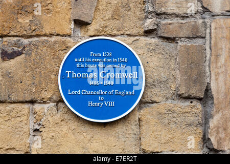 Targa blu per Thomas Cromwell su Anne of Cleves House', melton mowbray, leicestershire, England, Regno Unito Foto Stock