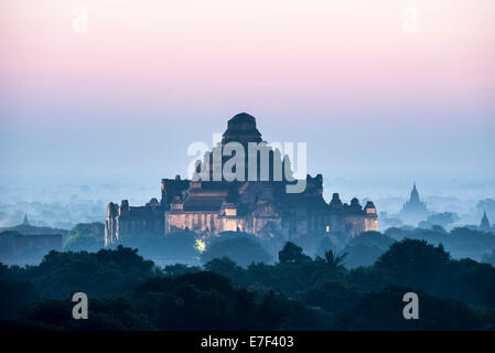 Tempio Dhammayangyi, stupa, pagoda, tempio complesso, nella nebbia mattutina, altopiano di Bagan, Mandalay Division, Birmania o Myanmar Foto Stock