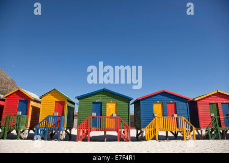 Spiaggia di colorate case in Muizenberg, Cape Town, Western Cape, Sud Africa Foto Stock
