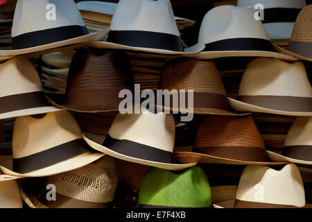 Impilati Panama cappelli, Quito, Ecuador, Sud America Foto Stock