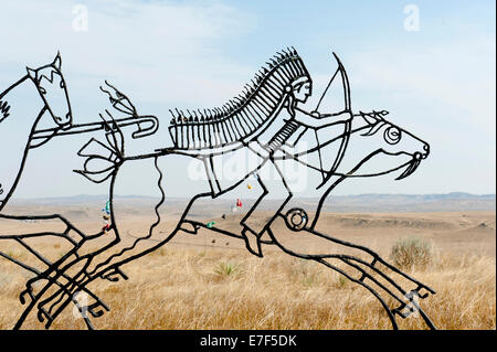 Monumento, Indian Memorial, Indiani Sioux a cavallo, Little Bighorn Battlefield National Monument, Provincia Montana, USA Foto Stock