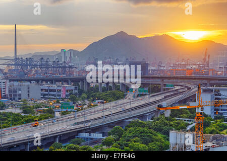 Hong kong autostrada al tramonto Foto Stock