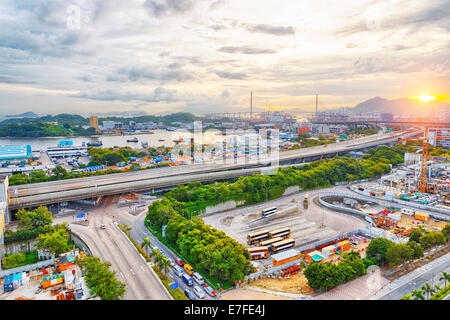 Hong kong autostrada al tramonto Foto Stock