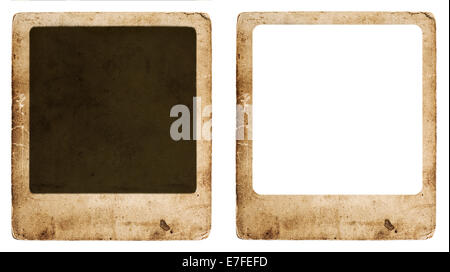 Carta invecchiata photo frame isolati su sfondo bianco. vecchio vintage grunge cartone con spazio per la tua foto Foto Stock