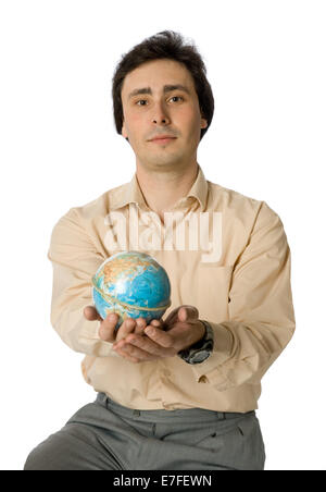 Un isolato foto di un uomo con un globo Foto Stock