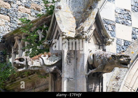 Doccioni sulla chiesa di San Martino, Saint-Valery-sur-Somme Picardia, Francia, Europa Foto Stock