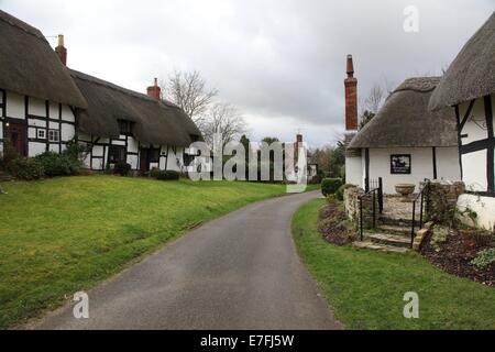 Cottage con il tetto di paglia in barca Lane, Welford on Avon, Warwickshire Foto Stock