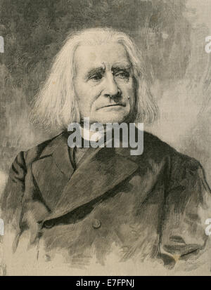 Franz Liszt (1811-1886). Compositore ungherese e virtuoso di pianista. Incisione di La Ilustracion Artistica. 1886. Foto Stock