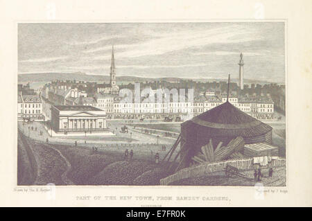 Un'illustrazione del ma (1829), che mostra parte della città nuova di Edimburgo vista dai Ramsey Gardens. Il disegno mette in risalto il layout e lo stile architettonico di questa zona all'inizio del XIX secolo. Foto Stock