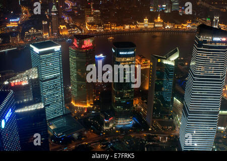 Viste dalla finanza mondiale Tower, Shanghai, ChinaCityscape, vista del fiume Huangpu, il Bund, Puxi e città finanziaria, Shangha Foto Stock