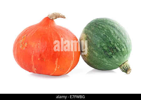 Le zucche su bianco Foto Stock