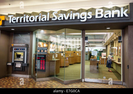 Honolulu Hawaii,Oahu,Hawaiian,Ala Moana Center,centro,centro commerciale,Banca Territoriale di risparmio,fronte,ingresso,denaro,finanziario,USA,Stati Uniti,Stati,America Polyne Foto Stock