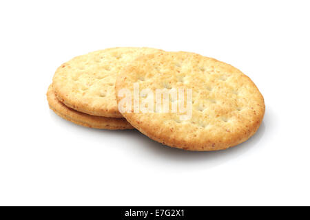 Round Crackers su sfondo bianco Foto Stock