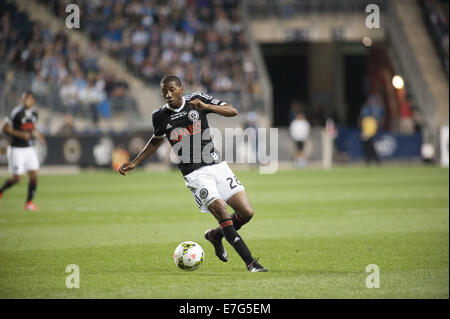 Chester, Pennsylvania, USA. 16 Sett 2014. Philadelphia Unione RAYMOND GADDIS (28) in azione durante il LAMAR HUNT U.S. OPEN CUP titolo le sirene di Seattle ha vinto con una vittoria di 3-1 contro l'Unione di Philadelphia in PPL Park di Chester PA Credito: Ricky Fitchett/ZUMA filo/Alamy Live News Foto Stock