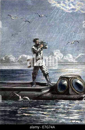 Una illustrazione da Jules Verne del romanzo "ventimila leghe sotto i mari". Nemo prendendo le osservazioni sul Nautilus Foto Stock