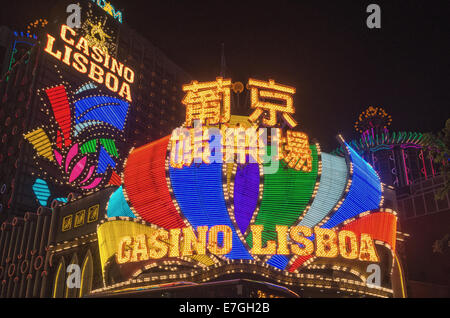 Segno di Casino Lisboa Macau, famoso casinò hotel. Foto Stock
