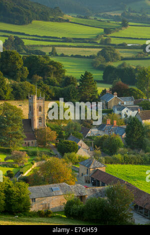 Sera luce solare su Corton Denham, Somerset, Inghilterra Foto Stock