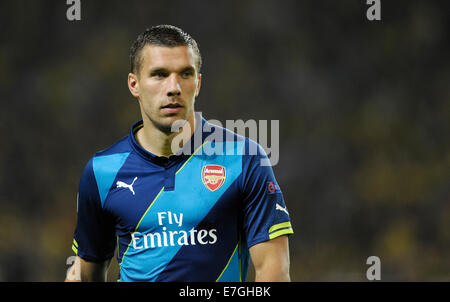 Signal Iduna Arena, Dortmund, Germania, il 16 settembre 2014, calcio Champions-League UEFA, stagione 2014/15 Gruppo fase Giornata 1, Borussia Dortmund (BVB) - Arsenal FC 2:0 ----- Lukas Podolski (Arsenal) Credito: kolvenbach/Alamy Live News Foto Stock