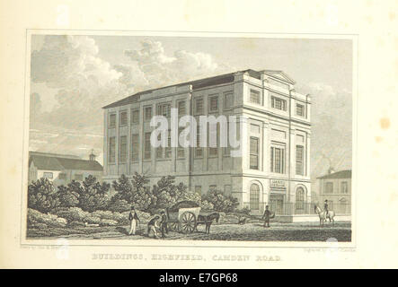 Illustrazione tratta da "Metropolitan Improvements" (1828), p299, che mostra gli edifici di Highfield, Camden Road. Foto Stock