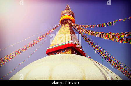 Vintage immagine filtrata di Stupa Boudhanath, simbolo di Kathmandu, Nepal Foto Stock