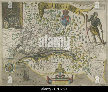 Mappa di Virginia - viaggia attraverso la Virginia (1618), SS14v-15 - BL Sloane MS 1622 Foto Stock