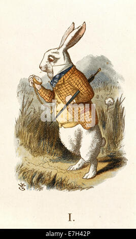 Illustrazione del coniglio bianco dell'edizione 1890 di "The Nursery Alice", creata da John Tenniel, che mostra il personaggio della storia di Lewis Carroll. Foto Stock