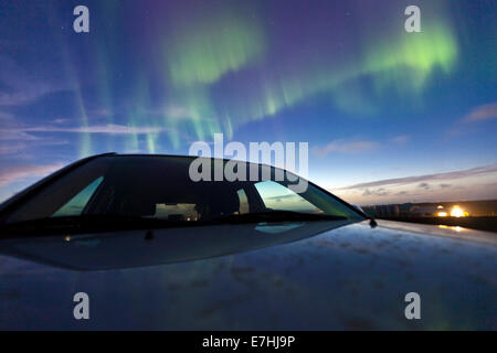 Real Nothern Lights aka aurora boreale con una intensità di grandezza 3 di 9. Foto Stock