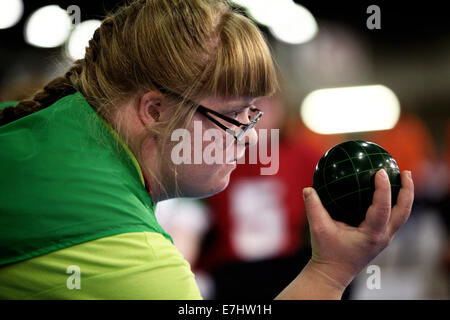 Anversa, Belgio. Il 17 settembre 2014. Gli atleti eseguire durante il terzo giorno di Special Olympics Giochi Estivi 2014 ad Anversa Credito: Yiannis Kourtoglou/Alamy Live News Foto Stock