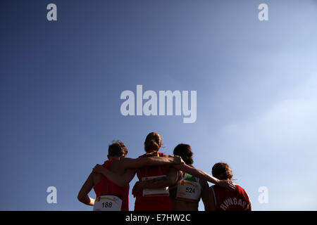 Anversa, Belgio. Il 17 settembre 2014. Gli atleti eseguire durante il quarto giorno di Special Olympics Giochi Estivi 2014 ad Anversa il 17 settembre 2014 Credit: Yiannis Kourtoglou/Alamy Live News Foto Stock