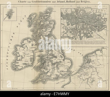 Una mappa del 1848 di Gran Bretagna e Irlanda dalla pubblicazione *Heinzelmann*. La mappa offre una vista dettagliata della geografia e dei confini delle isole britanniche durante la metà del XIX secolo. Foto Stock