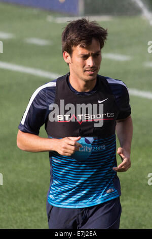 Questa immagine mostra il Manchester City superstar David Silva durante un pre match jog allo Yankee Stadium il 30 Luglio 2014 Foto Stock