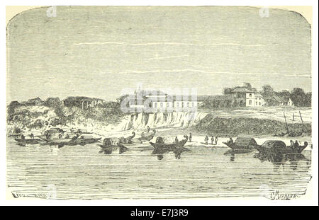 Un'illustrazione del 1878 tratta dal lavoro di Mulhall che raffigura il viaggio in barca sul Rio delle Amazzoni, sottolineando i metodi di trasporto unici in questa remota regione del Sud America. Foto Stock