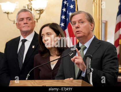 Noi il senatore Lindsey Graham chiamato per una estensione a lungo termine della Export-Import Bank durante una conferenza stampa a Capitol Hill Settembre 17, 2014 a Washington, DC. Foto Stock