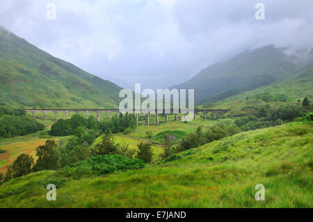 Viadotto Glenfinnan, reso famoso in Harry Potter film, Ross, Skye e Lochaber, Highlands scozzesi, Scotland, Regno Unito Foto Stock