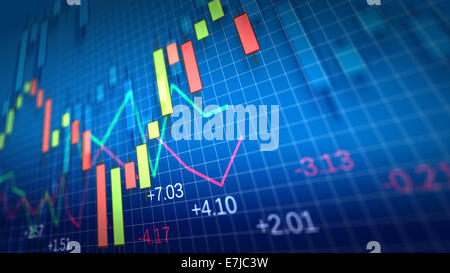 Il mercato azionario grafico su sfondo blu. Profondità di campo. Foto Stock