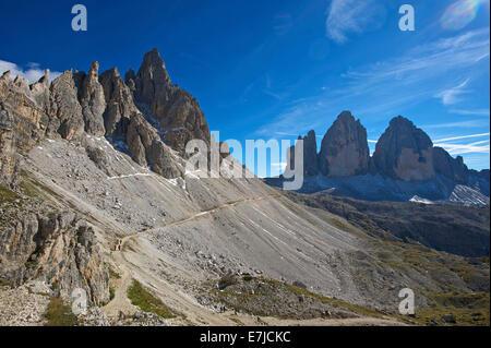 Tre Merli, merlata, tre cime di Lavaredo, Italia, Europa, Le Tre Cime di Lavaredo, Le Tre Cime di Lavaredo, Trentino Alto Adige, Foto Stock